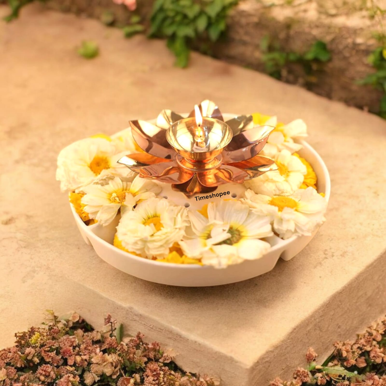 Brass Akhand Jyot Lotus Shape Set of 2 Gold Timeshopee
