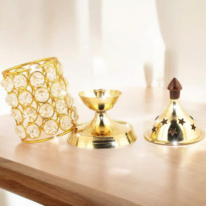 Brass Crystal Akhand Jyot from Timeshopee, available in multiple sizes, perfect for puja and home decoration.