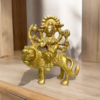 Brass Durga Mata Murti on Lion – Sherawali Mata Brass Idol for Pooja & Decor