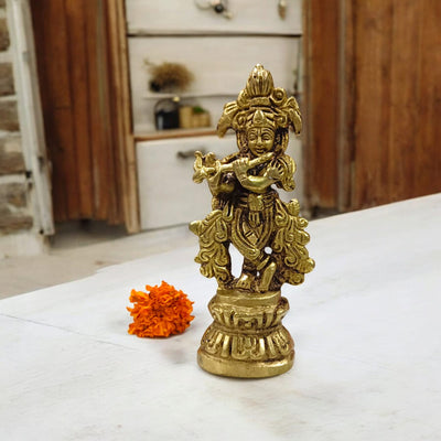 Brass Krishna Ji Idol – Divine Thakur Ji for Home Temple & Pooja | Timeshopee