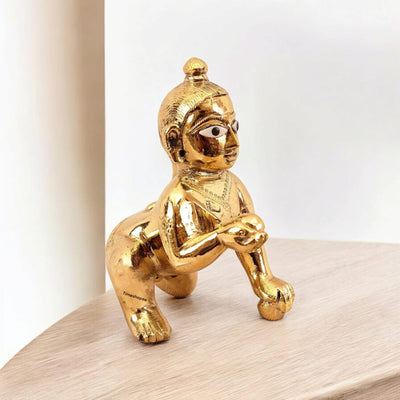 Brass Laddu Gopal Statue – Divine Bal Gopal Idol for Home Temple | Timeshopee