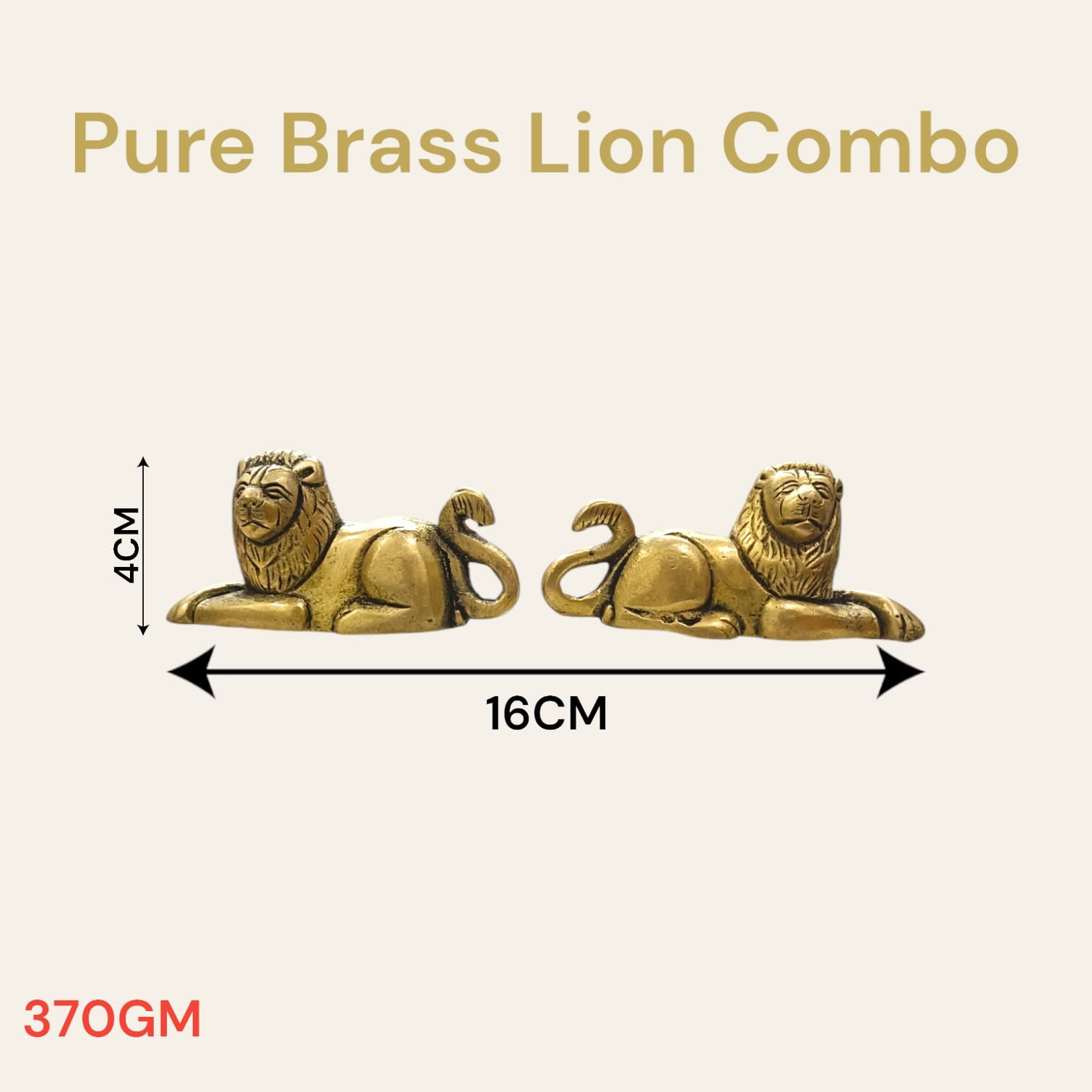 Brass Lion Idol Combo Set - Mirror-Positioned Lions for Office or Temple by Timeshopee-Online Religious Store