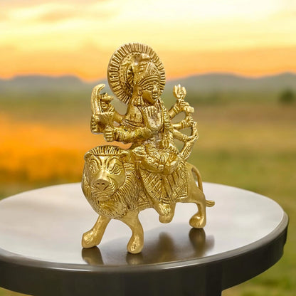 Brass Maa Durga Idol - Sherawali Mata Brass Statue with 14 cm Height by Timeshopee-Online Religious Store