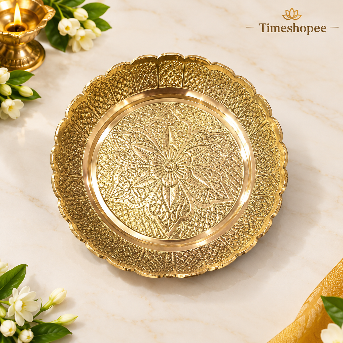 Brass Pooja Plate | Brass Plate For Temple Use | Timeshopee