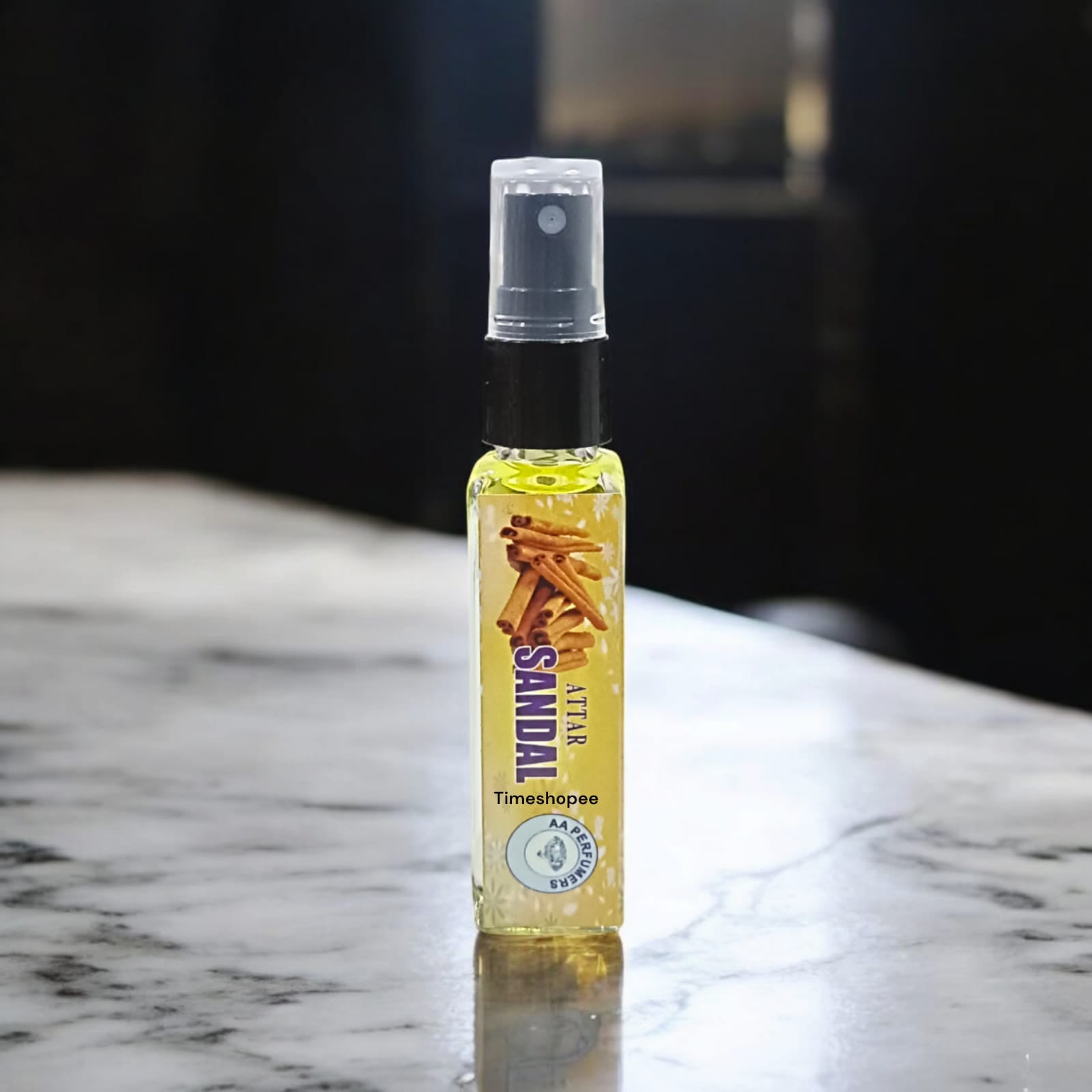 Chandan Spray Attar bottle with 25ML capacity, offering a natural sandalwood scent, 0% alcohol for Shiv Ji worship.