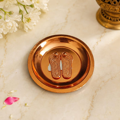 Charan Paduka in Copper with Plate | Bhagwan Ji Ke Charan | Pure Copper