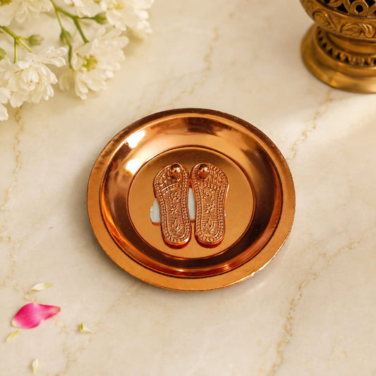 Charan Paduka in Copper with Plate | Bhagwan Ji Ke Charan | Pure Copper
