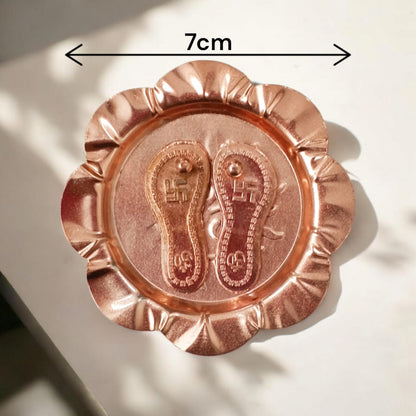 Charan Paduka in Pure Copper with Decorative Plate - Bhagwan Ji Ke Charan by Timeshopee-Online Religious Store