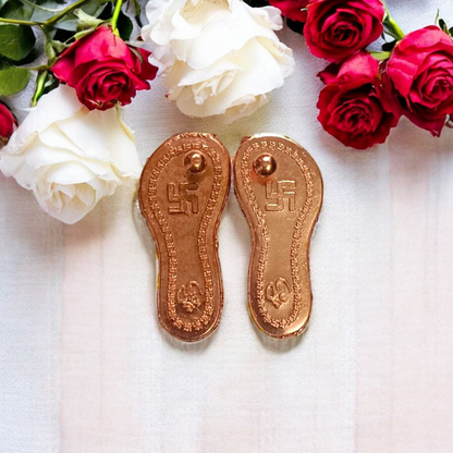 Charan Paduka in Pure Copper with Decorative Plate - Bhagwan Ji Ke Charan by Timeshopee-Online Religious Store