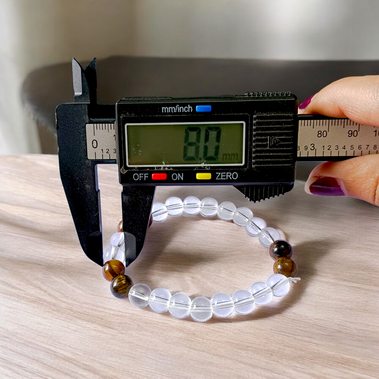 Clear Quartz Tiger Eye Bracelet 8MM Stretchable Lab Certified Crystal Healing Bracelet for Protection Confidence and Energy Balance
