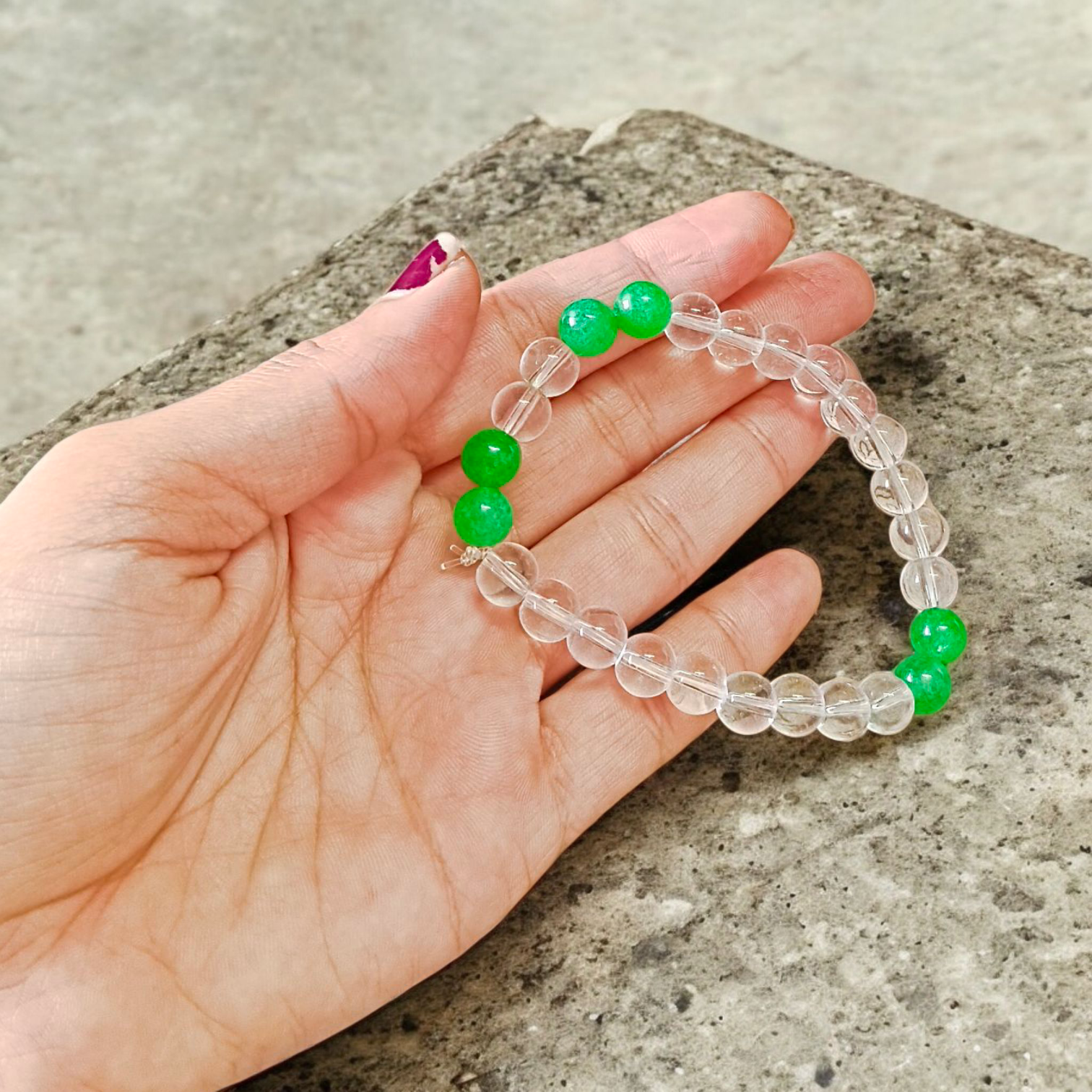 Clear Quartz and Green Aventurine 8MM Crystal Healing Bracelet Lab Certified Stretchable Bracelet for Prosperity Positivity and Energy Balance