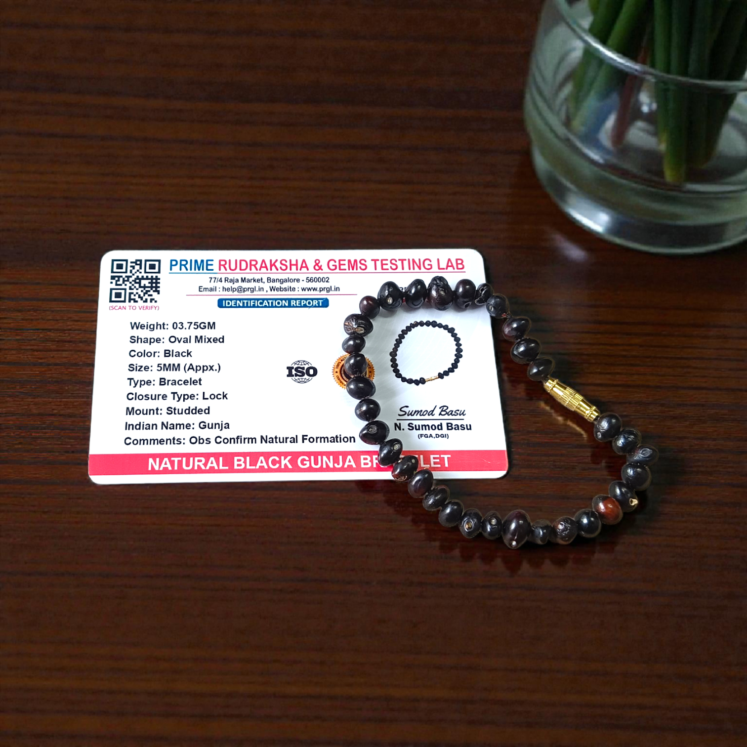 Combo of Black Gunja Bracelet and Red Gunja Bracelet with lab-certified natural beads, stretchable design for protection and energy