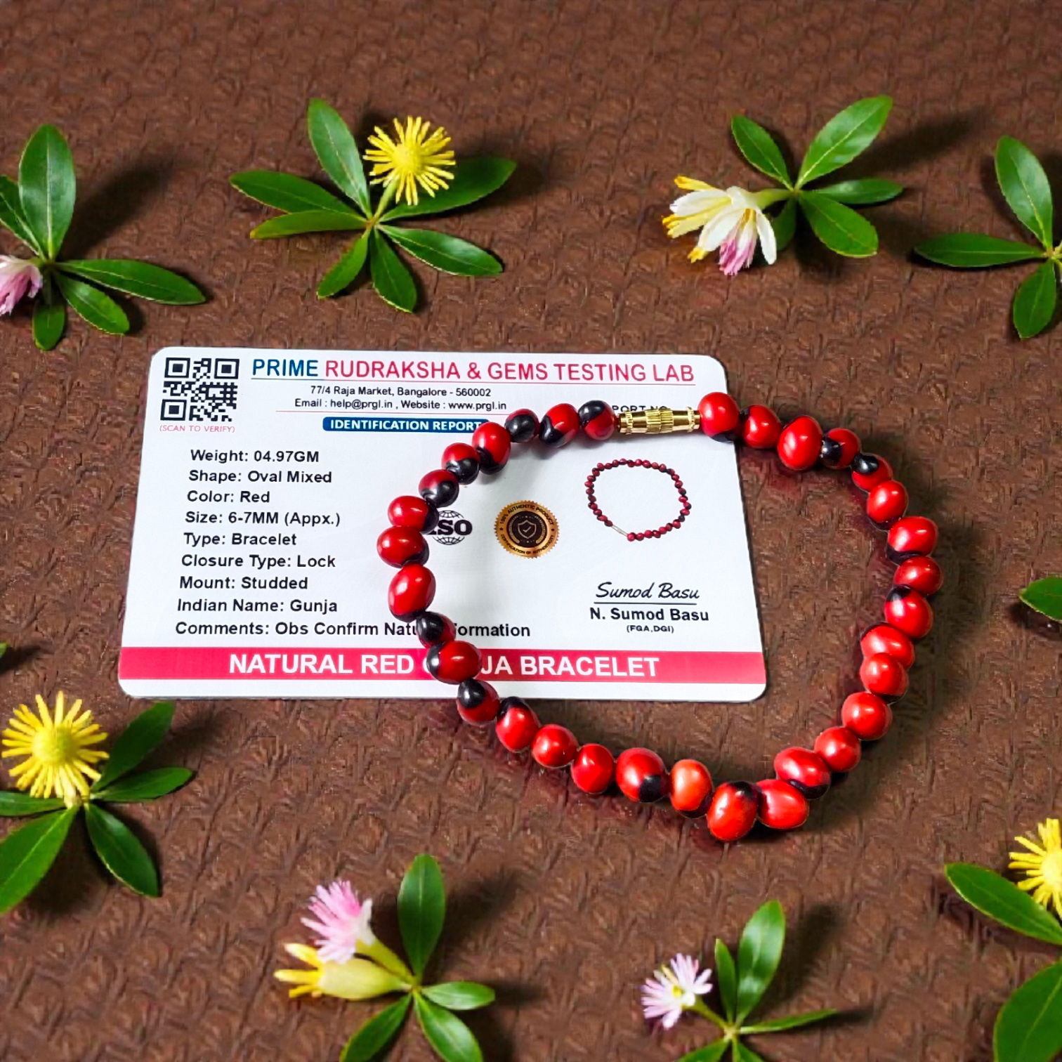 Combo of Black Gunja Bracelet and Red Gunja Bracelet with lab-certified natural beads, stretchable design for protection and energy