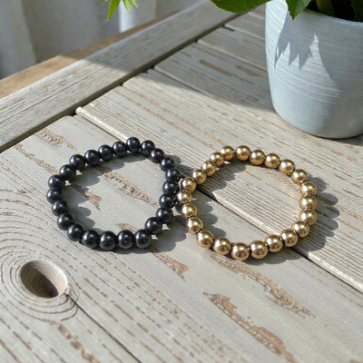 Golden Pyrite & Black Obsidian Bracelet Combo | Lab Certified