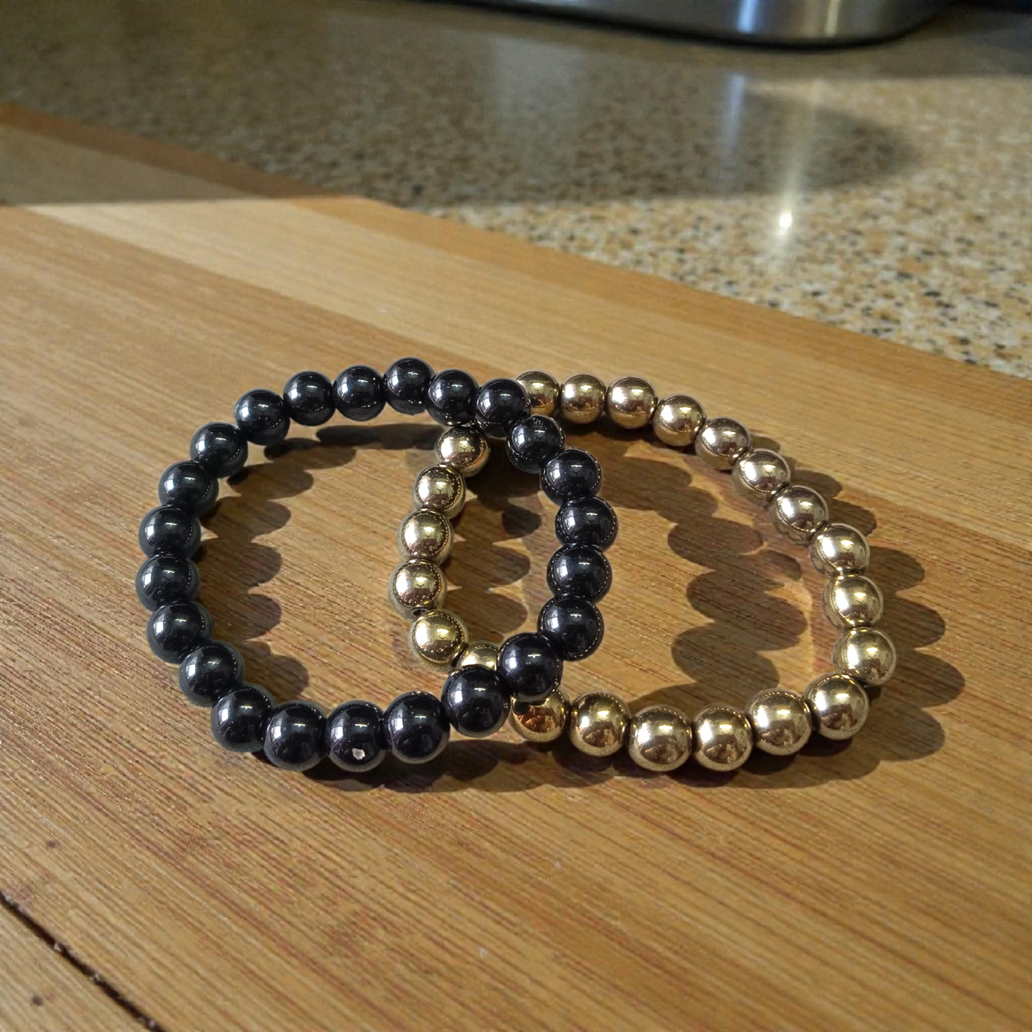 Combo of Golden Pyrite and Black Obsidian Bracelet with 8MM lab-certified beads, stretchable design for spiritual growth and protection
