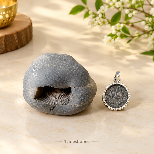 Combo of Laxmi Narayan Shaligram and wearable Shaligram Pendant – lab-certified, ideal for puja, rituals, and spiritual protection