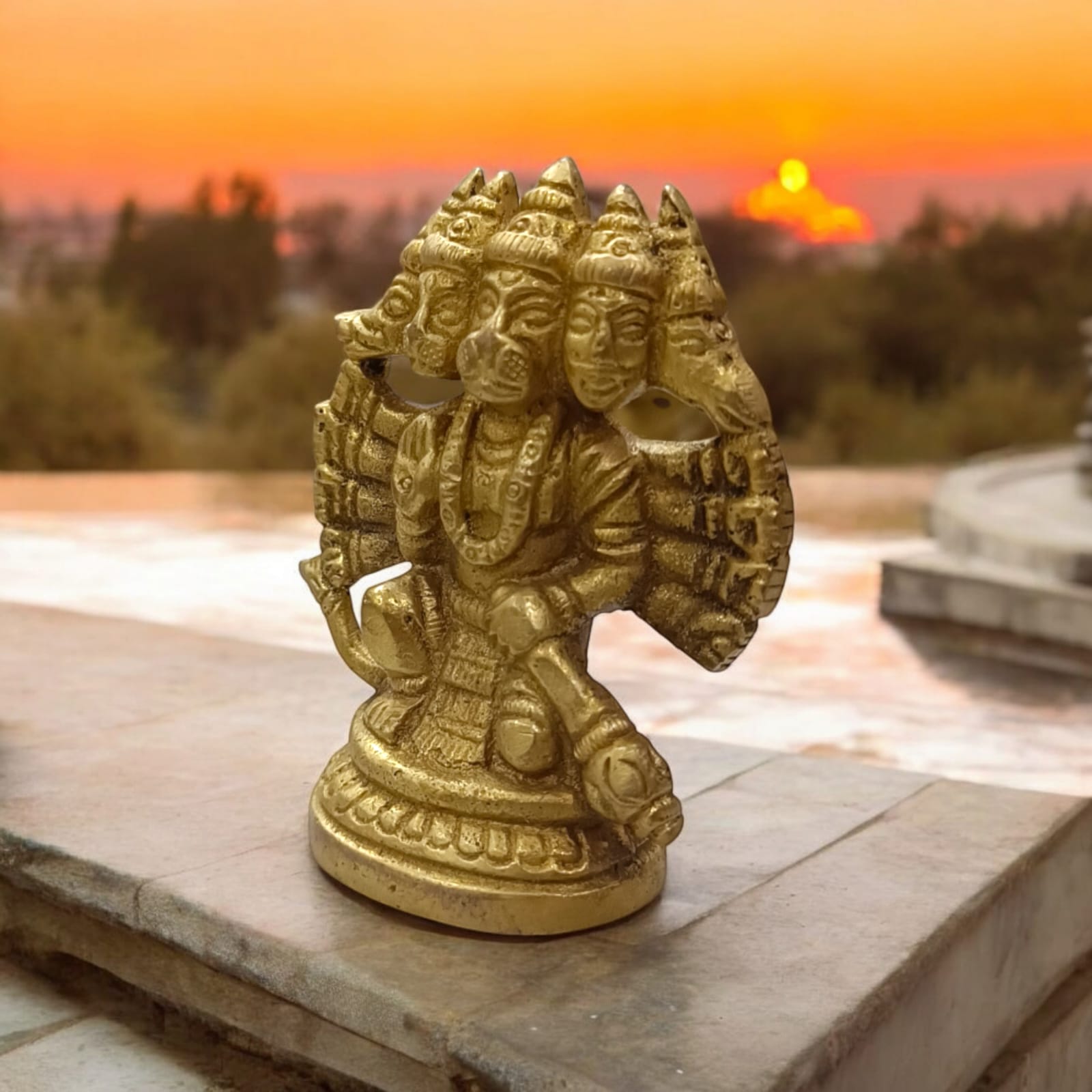 Compact Panchmukhi Hanuman Ji Brass Idol - Lightweight and Intricate Design by Timeshopee-Online Religious Store