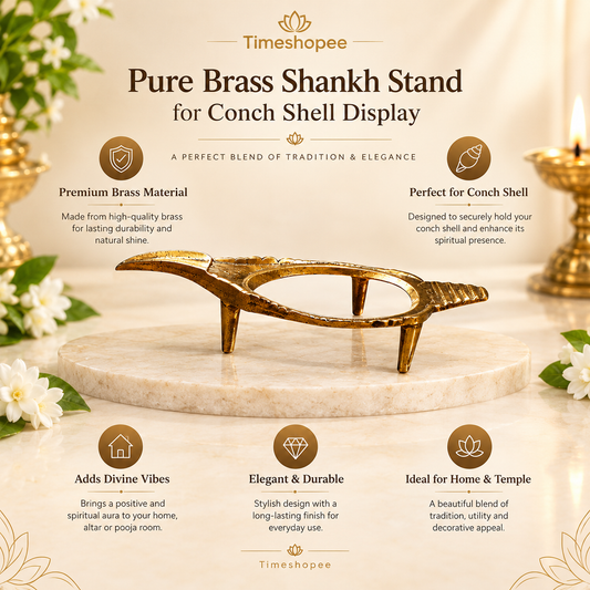Pure Brass Shankh Stand for Conch Shell, available in different sizes, from Timeshopee.