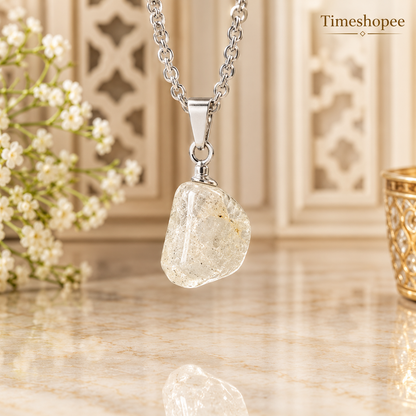 Crystal Quartz Pendant Rough Raw Stone with Chain, Lab Certified, available at Timeshopee
