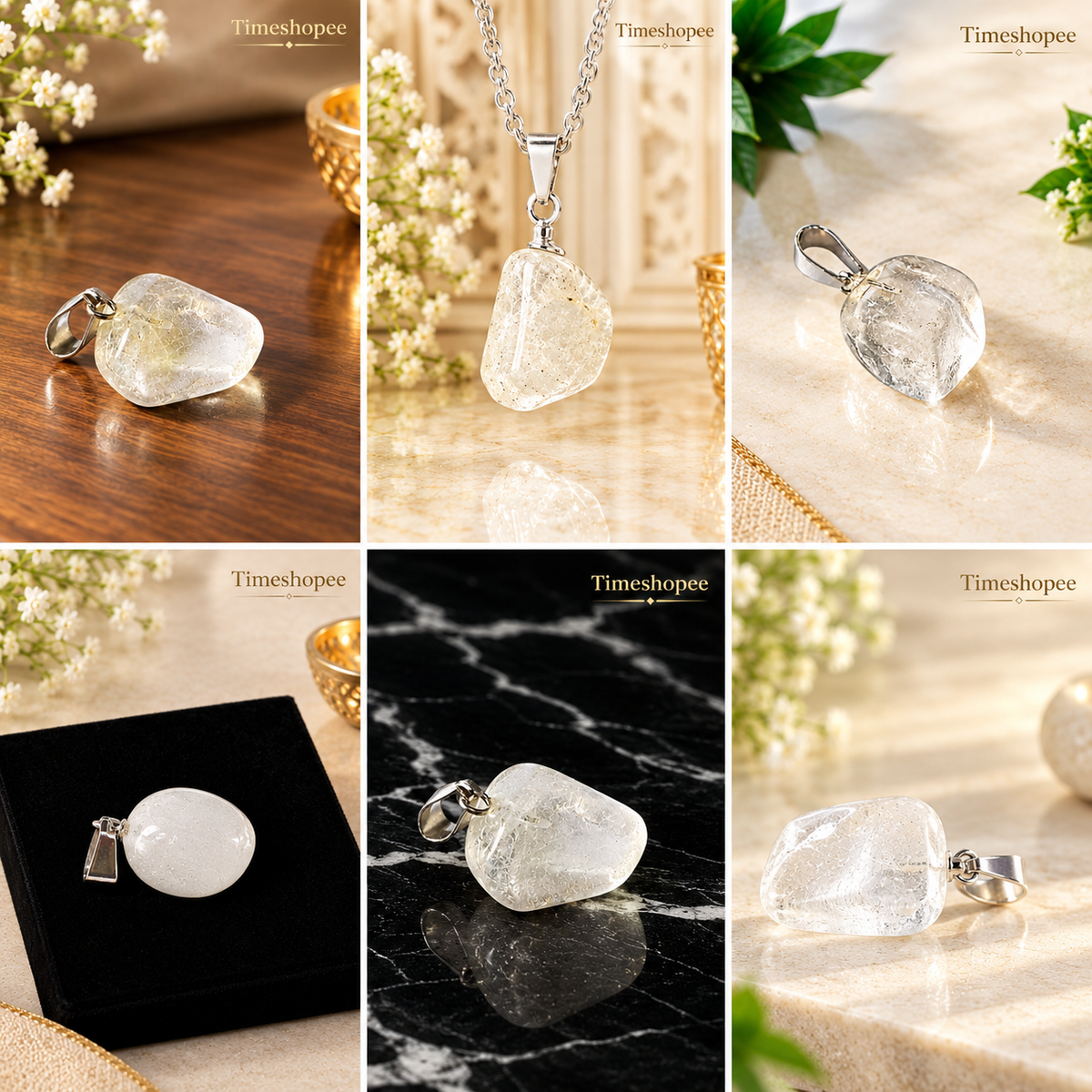 Crystal Quartz Pendant Rough Raw Stone with Chain, Lab Certified, available at Timeshopee