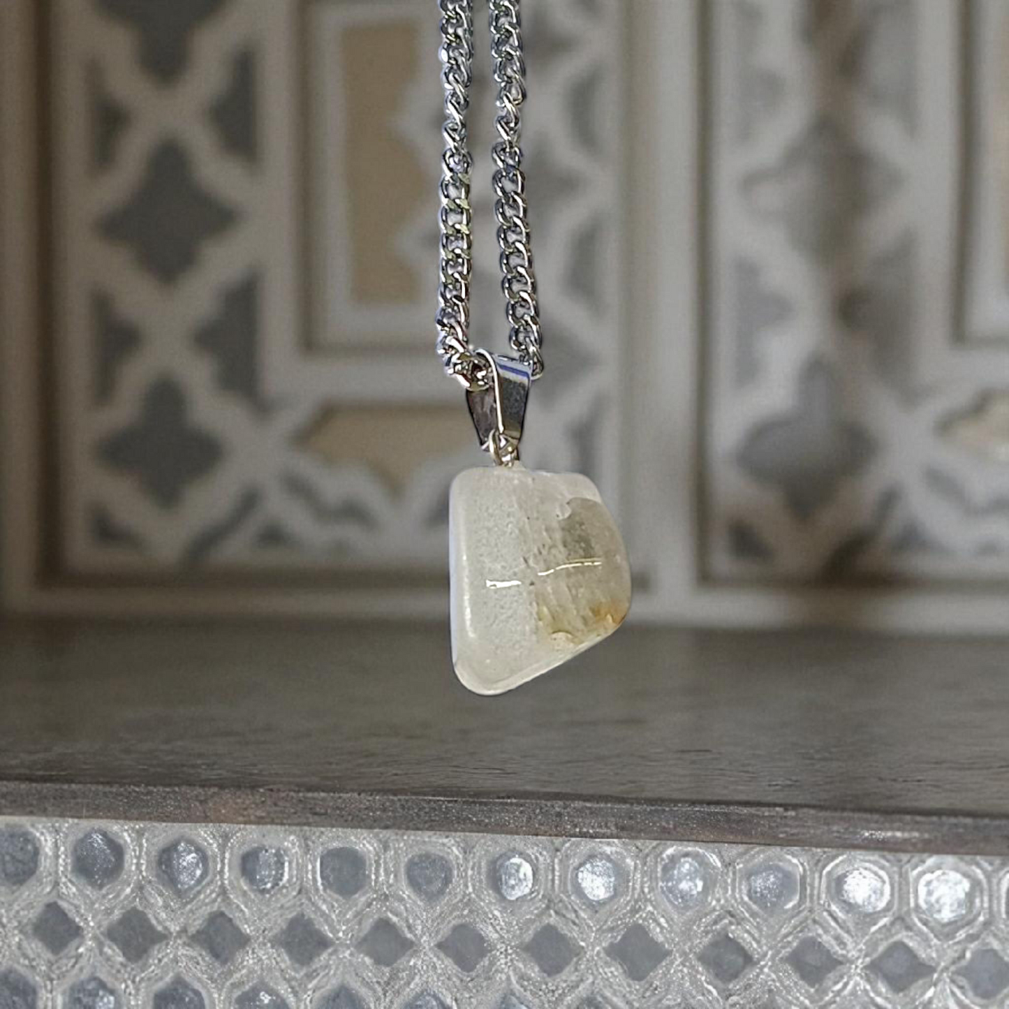 Crystal Quartz Pendant Rough Raw Stone with Chain, Lab Certified, available at Timeshopee