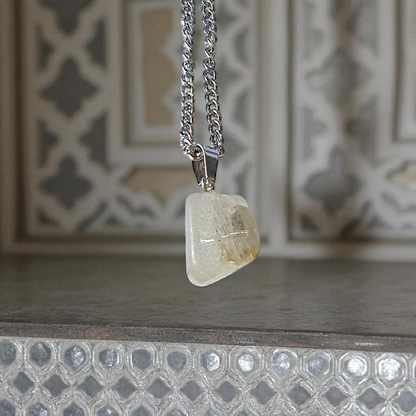Crystal Quartz Pendant Rough Raw Stone with Chain, Lab Certified, available at Timeshopee