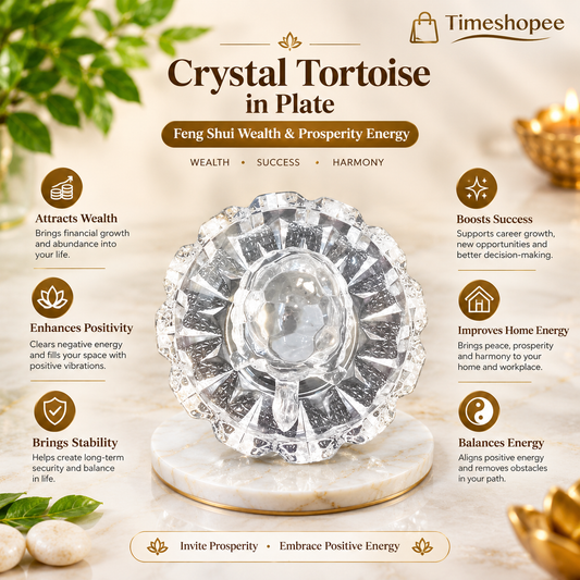 Crystal Tortoise in Plate | Crystal Kachua with Plate | Feng Shui | Timeshopee
