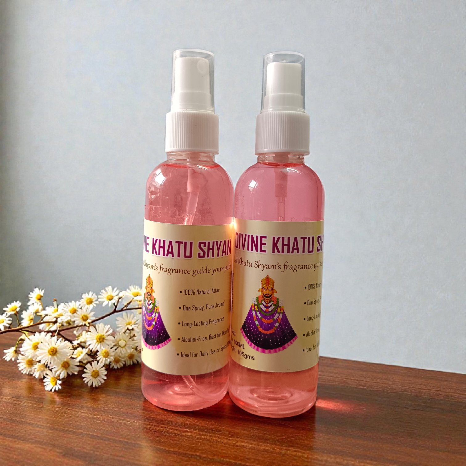 Divine Khatu Shyam Spray Attar 100ML set of two bottles with devotional fragrance packaging