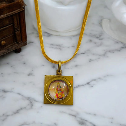 Durga Beesa Locket with Durga Mata image and Durga Beesa Yantra on the back, gold-plated chain, available at Timeshopee