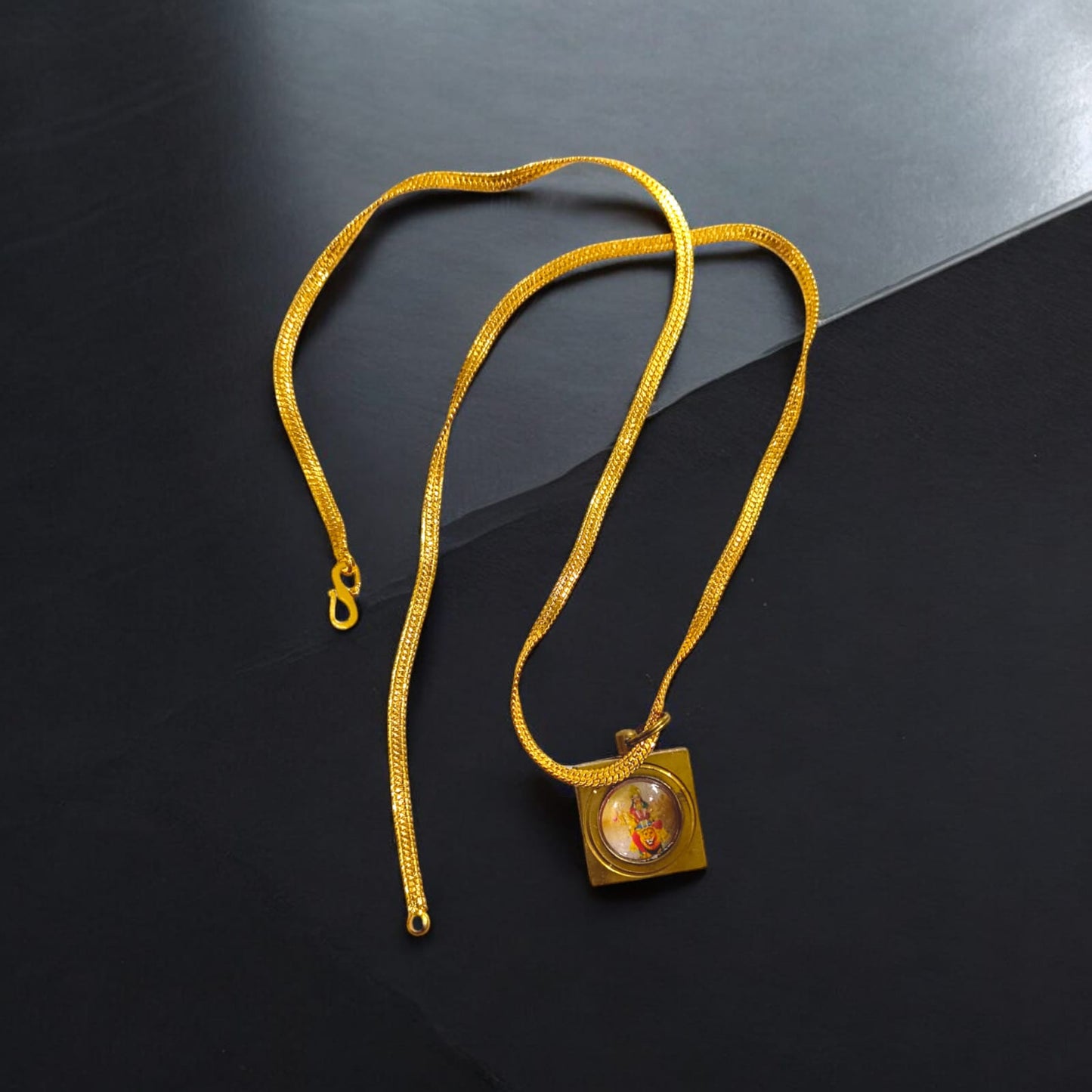 Durga Beesa Locket with Durga Mata image and Durga Beesa Yantra on the back, gold-plated chain, available at Timeshopee