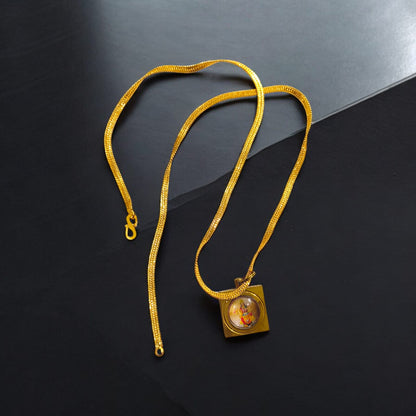 Durga Beesa Locket with Durga Mata image and Durga Beesa Yantra on the back, gold-plated chain, available at Timeshopee