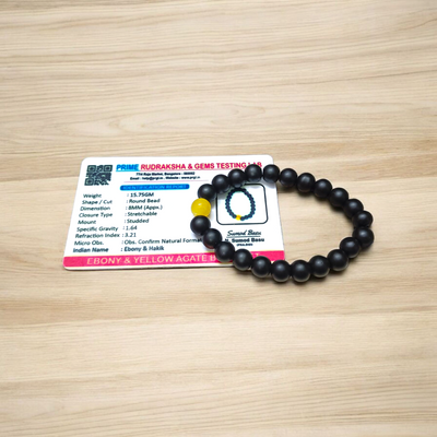 Ebony & Yellow Agate Bracelet Stretchable | Lab Certified
