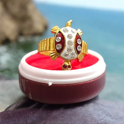 Gold Plated Tortoise Ring with White Zircon | Stylish Kachua ki Anguthi | Timeshopee