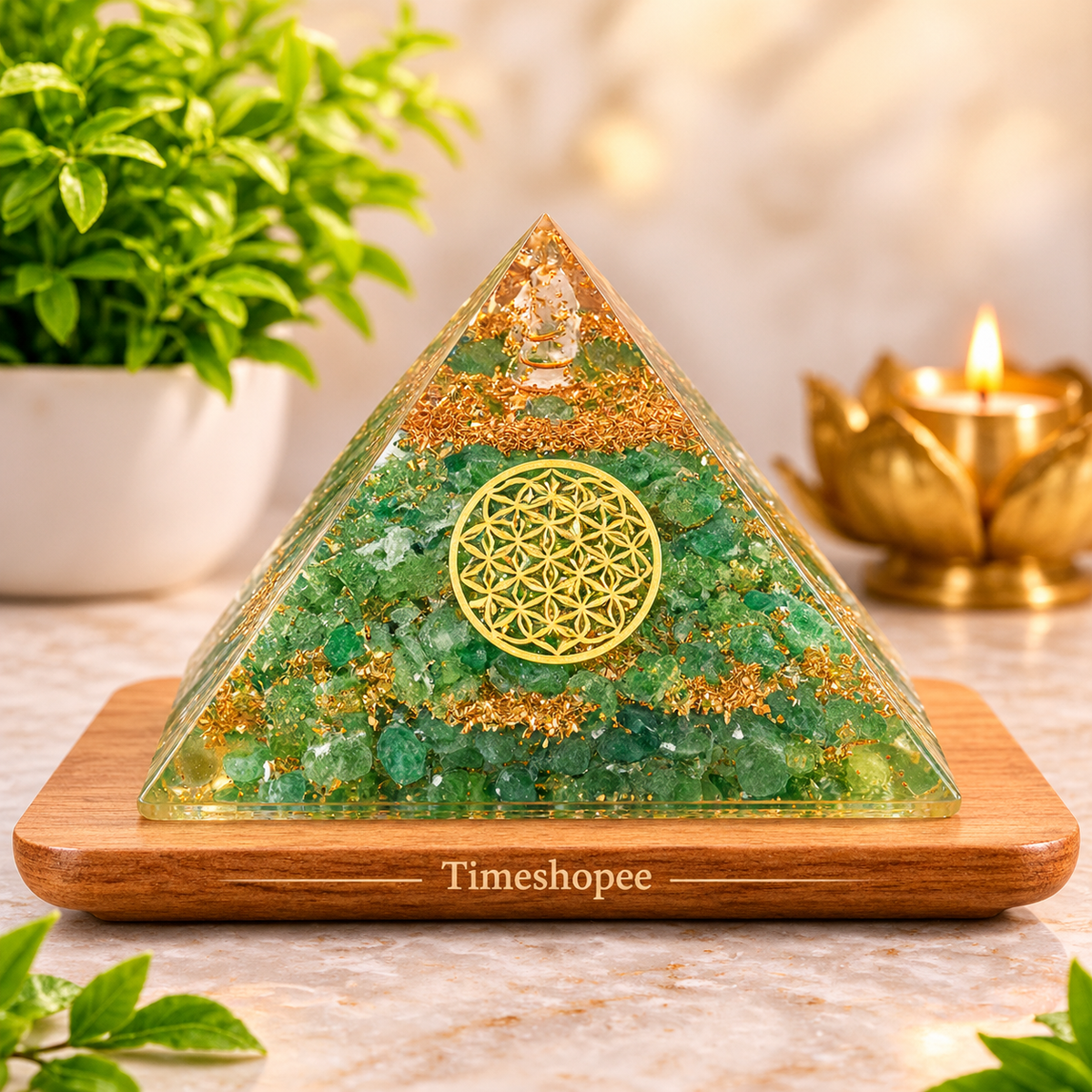 Green Aventurine Crystal Healing Orgone Pyramid By Timeshopee