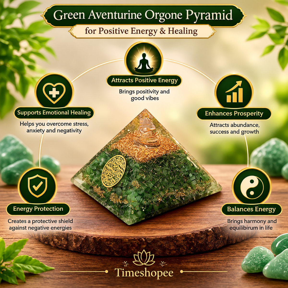 Green Aventurine Crystal Healing Orgone Pyramid By Timeshopee