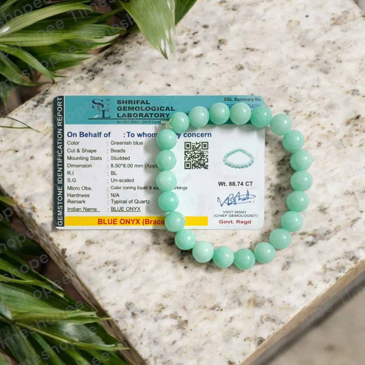 Greenish Blue Onyx Bracelet Lab Certified by Timeshopee