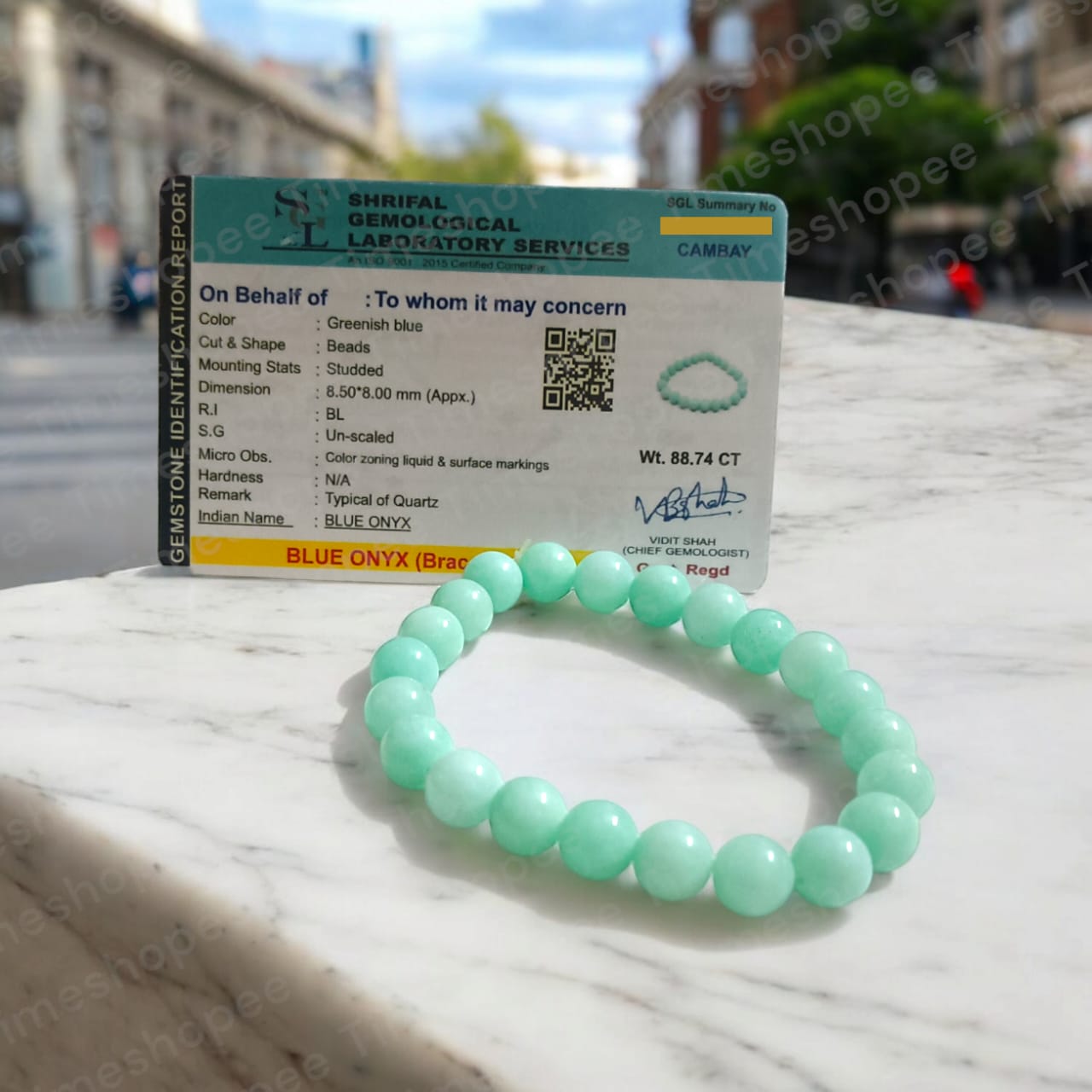 Greenish Blue Onyx Bracelet Lab Certified by Timeshopee