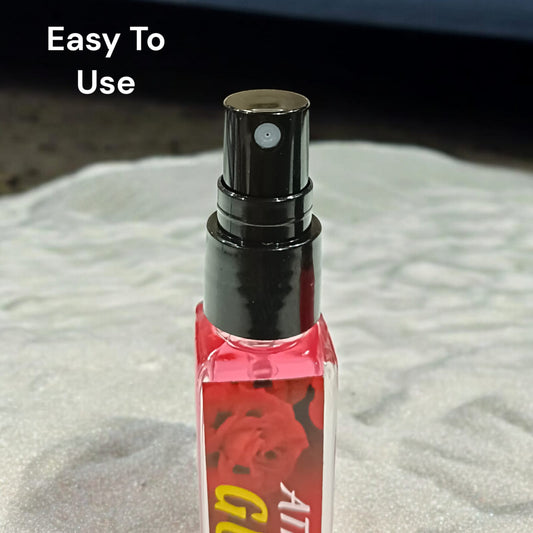 Gulab Spray Attar 25ML bottle with natural rose fragrance, 0% alcohol, ideal for worship and daily use.