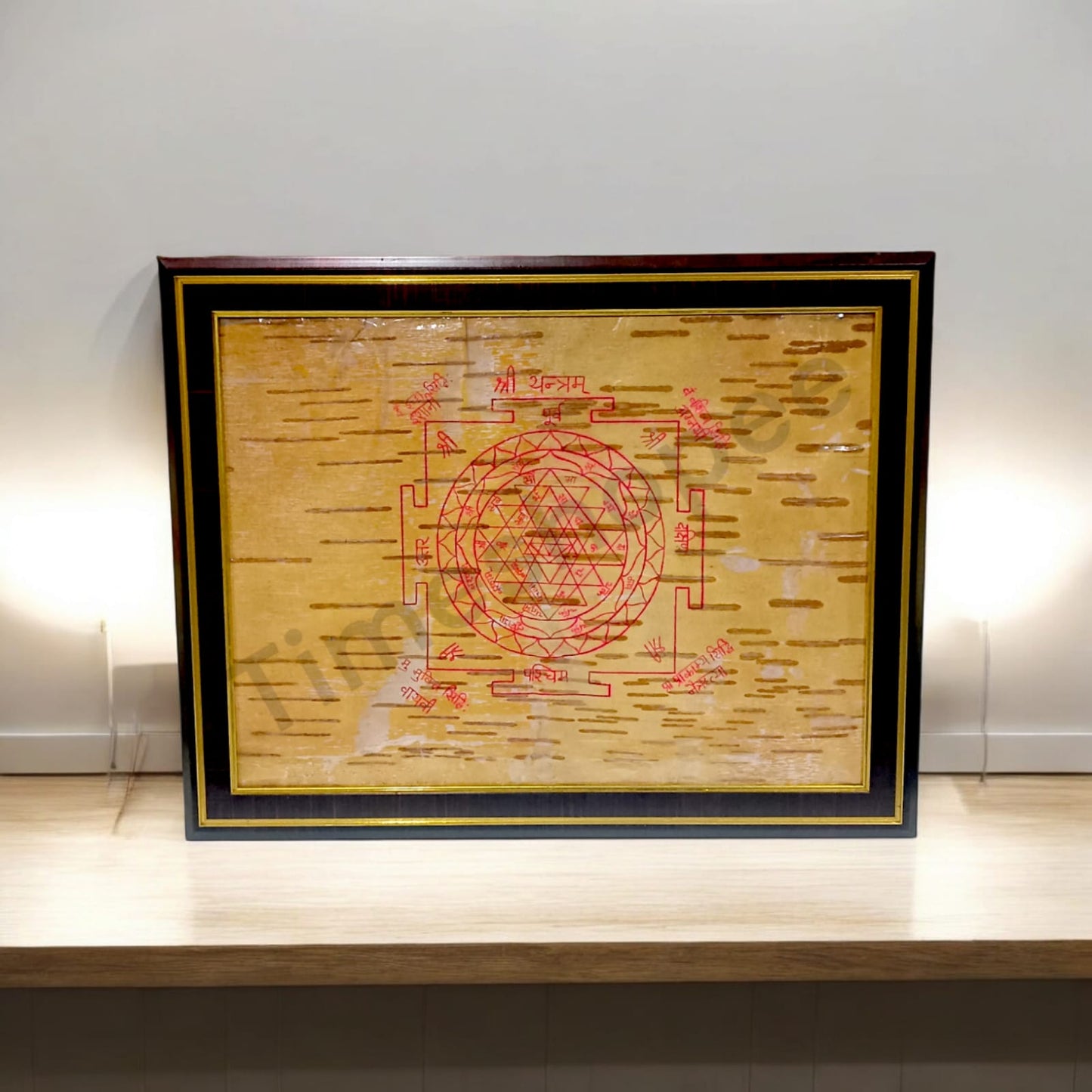 Handmade Shri Yantra on Bhojpatra, showcasing intricate craftsmanship and traditional design.