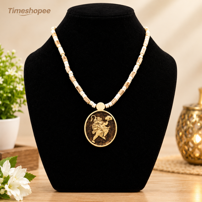 Hanuman Ji Locket in Tulsi Mala | Bajrang Bali Divine Pendant – Timeshopee