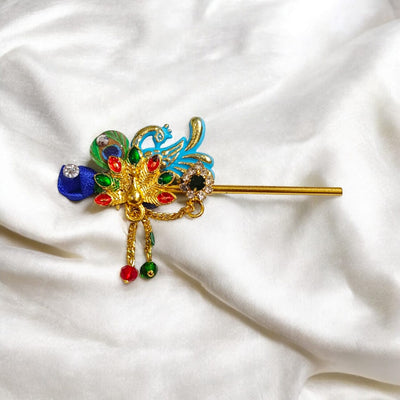 Laddu Gopal Bansuri – Heavy Designer Peacock & Zircon Festival Flute – Timeshopee