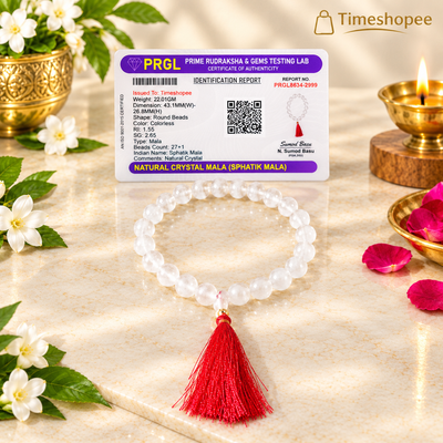 Crystal Mala (Sphatik Mala) 27+1 Beads | Premium AAA | Lab Certified – Timeshopee