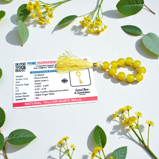 Natural Yellow Agate Finger Mala 9+1 Beads  | Lab Certified | Meditation & Healing