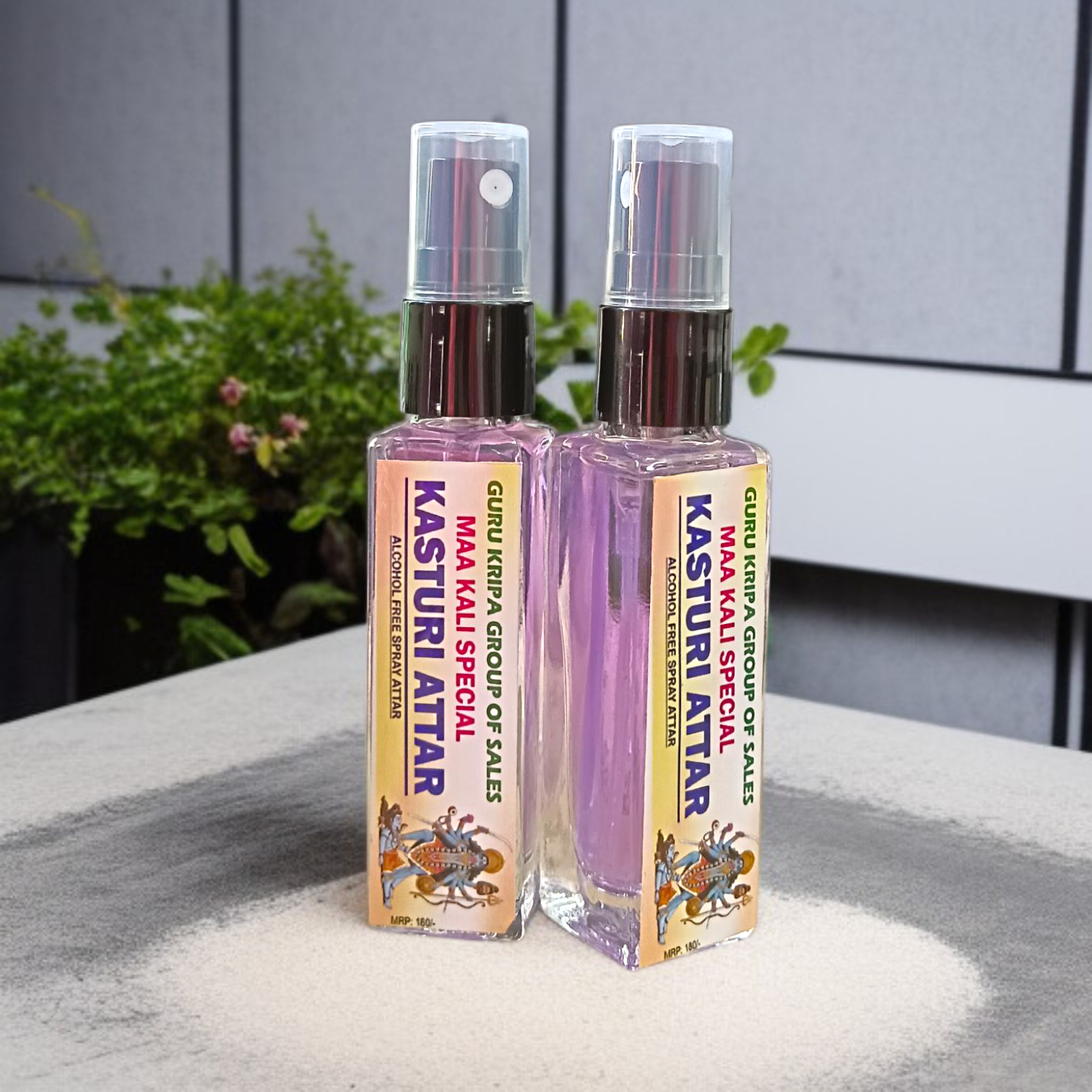 Image of Kasturi Attar 25ml bottle labeled as Maa Kali Special Spray Attar – an alcohol-free, long-lasting spiritual fragrance ideal for meditation and puja