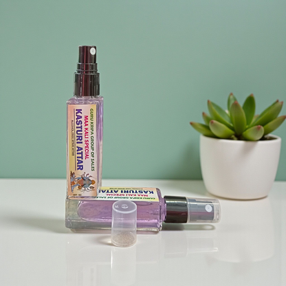 Image of Kasturi Attar 25ml bottle labeled as Maa Kali Special Spray Attar – an alcohol-free, long-lasting spiritual fragrance ideal for meditation and puja