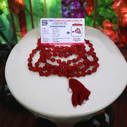 Image of Lab Certified Red Agate Mala (Lal Hakik Mala) in 108+1 beads, handcrafted and spiritual accessory from Timeshopee