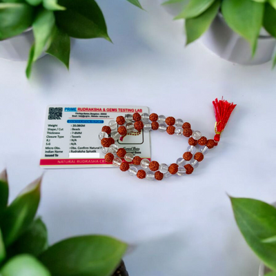 Natural Rudraksha Crystal Mala 54+1 Beads | Lab Certified Spiritual Mala