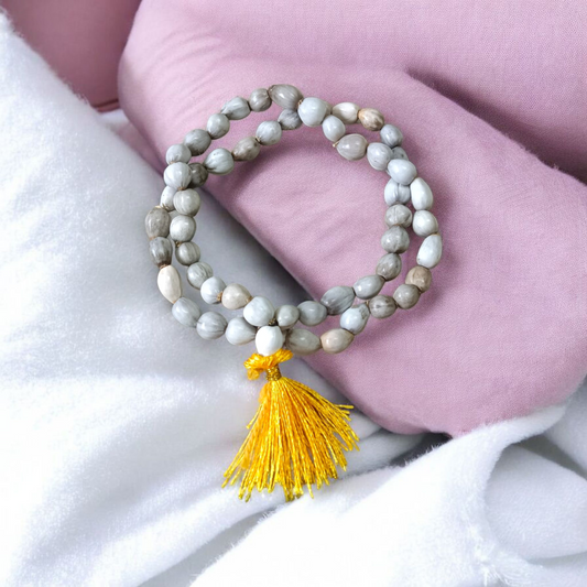Image of Natural Vaijanti Mala with 54+1 hand-knotted 5–7mm lab-certified forest seed beads, ideal for mantra jaap, devotion, and spiritual use — by Timeshopee
