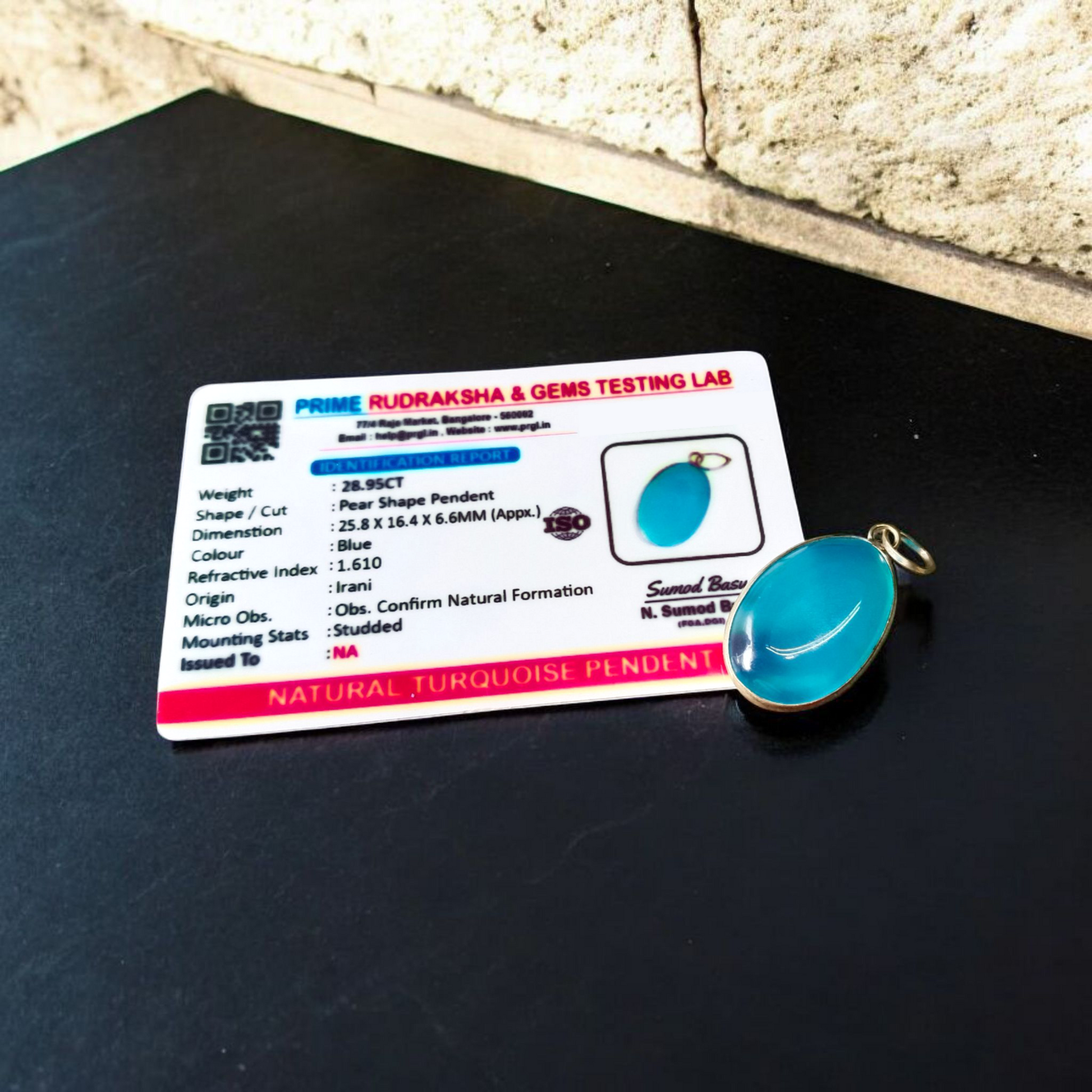 Image of a handcrafted, lab-certified original turquoise (Firoza) pendant designed for healing, meditation, and daily wear