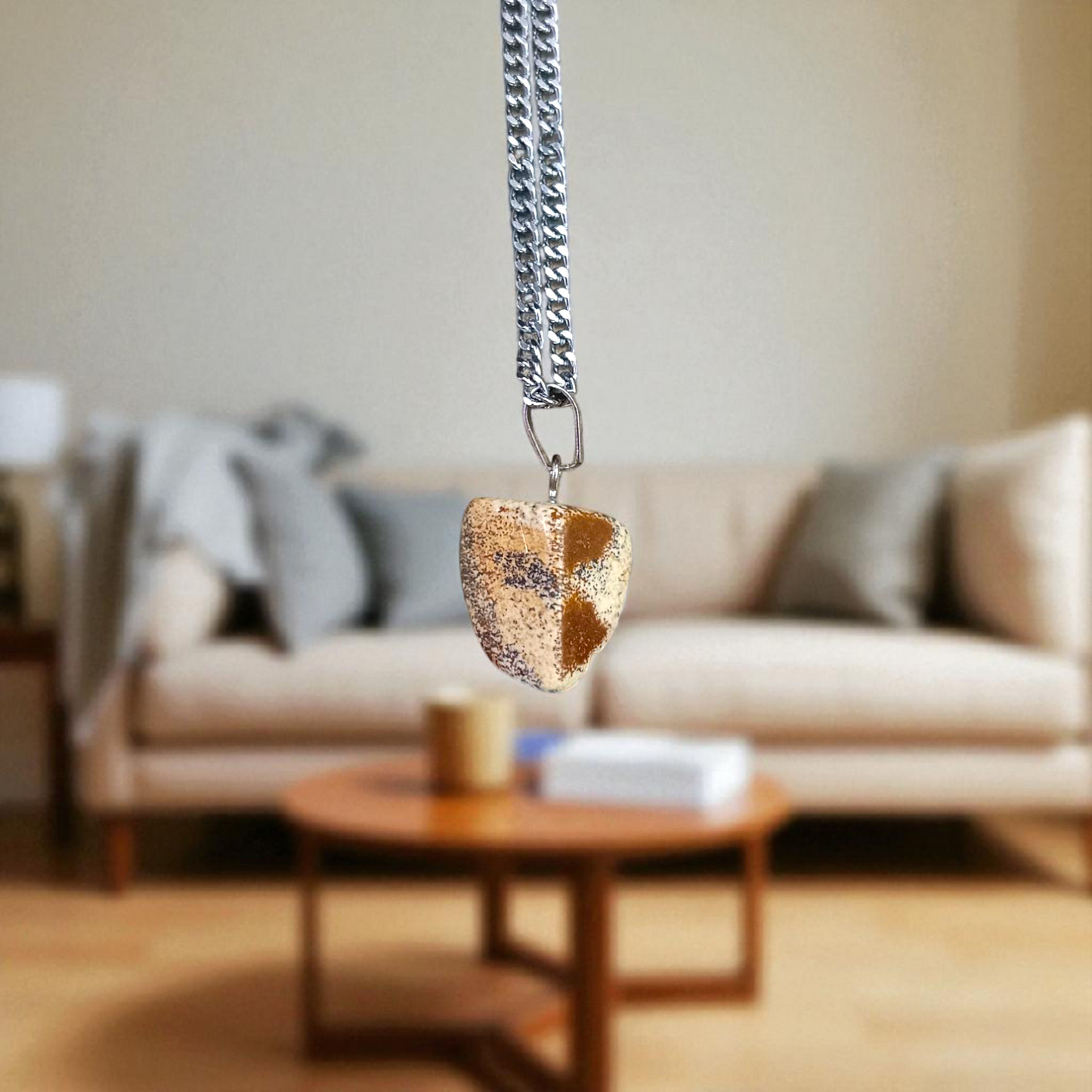 Jasper Stone Pendant Leopard Skin Style with Chain, Lab Certified, available at Timeshopee